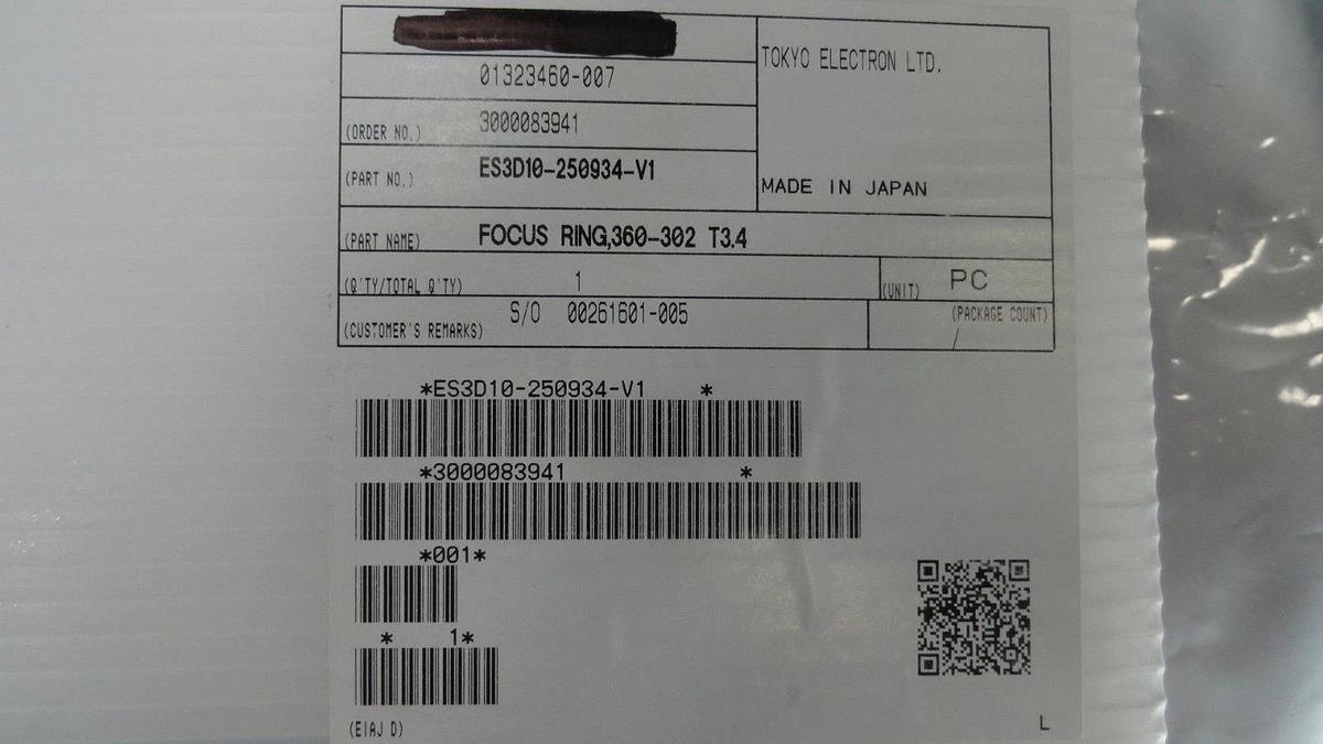 TEL Tokyo Electron 3D10-2500934-V1 Focus Ring 360-302 T3.4 New Surplus
