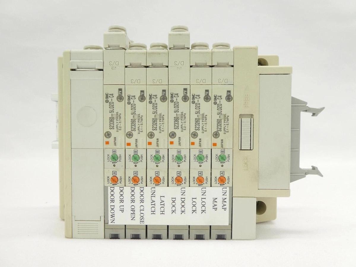 Used SMC 6-Port Pneumatic Manifold SZ3260-5LOZD-C4 SZ3360-5LOZD-C4 Lot of 6 Working