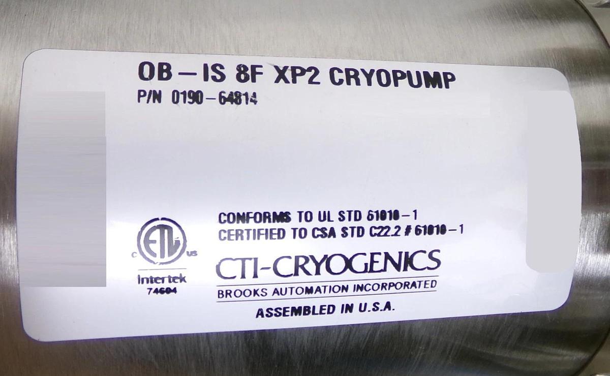 Used CTI-Cryogenics 0190-64814 On-Board IS-8F Cryopump OB-IS 8F XP2 Working Spare