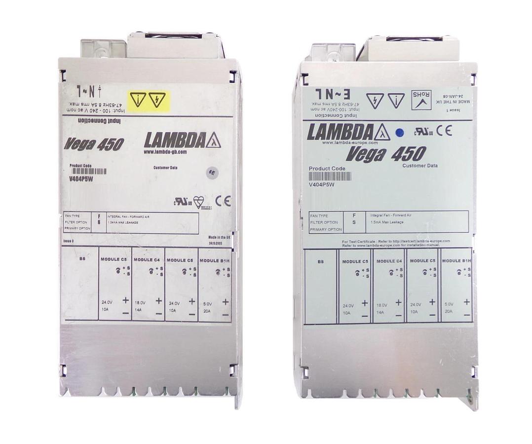 Used TDK-Lambda V404P5W Modular Power Supply Assembly Vega 450 Lot of 2 Working