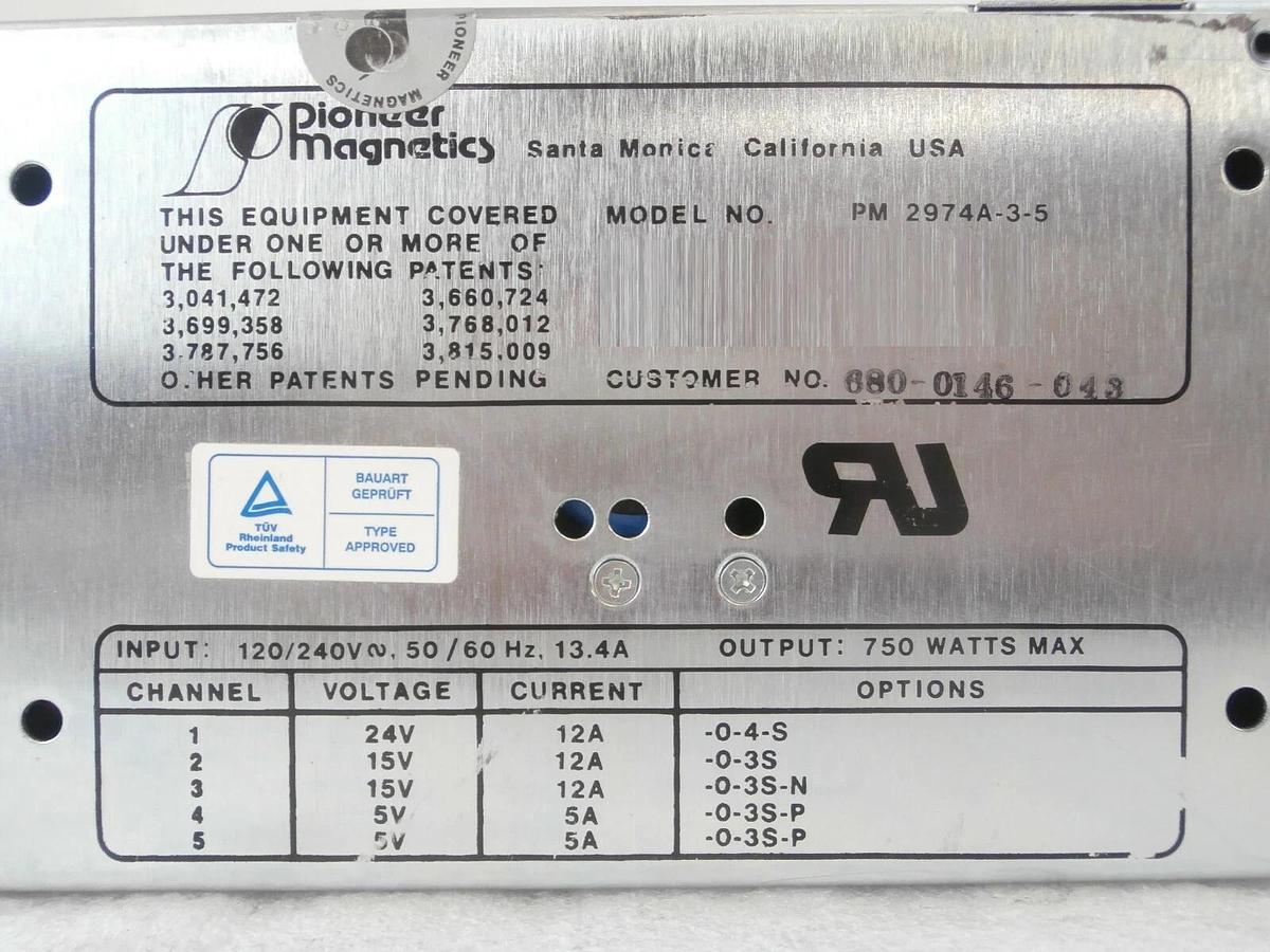 Used Pioneer Magnetics PM 2974A-3-5 DC Power Supply SVG 680-0146-048 Working Surplus