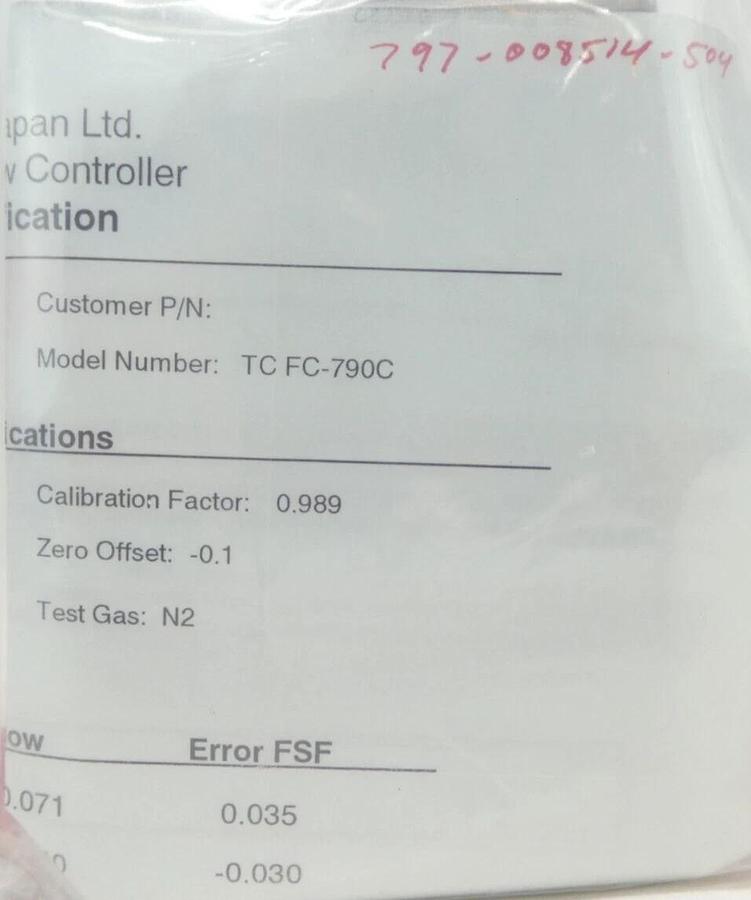 Aera TC FC-790C Mass Flow Controller FC-790C 200 SCCM O2 Lam 797-008514-504 New