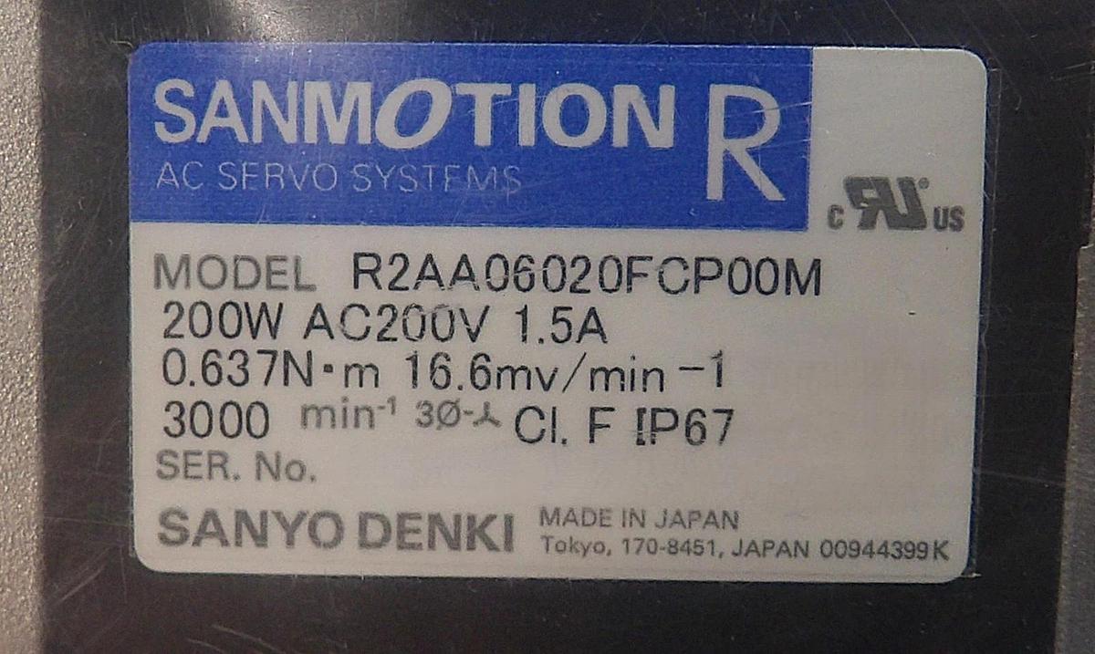 Sanyo Denki R2AA06020FCP00M AC Servo Motor W/Gearhead Sanmotion R New Surplus