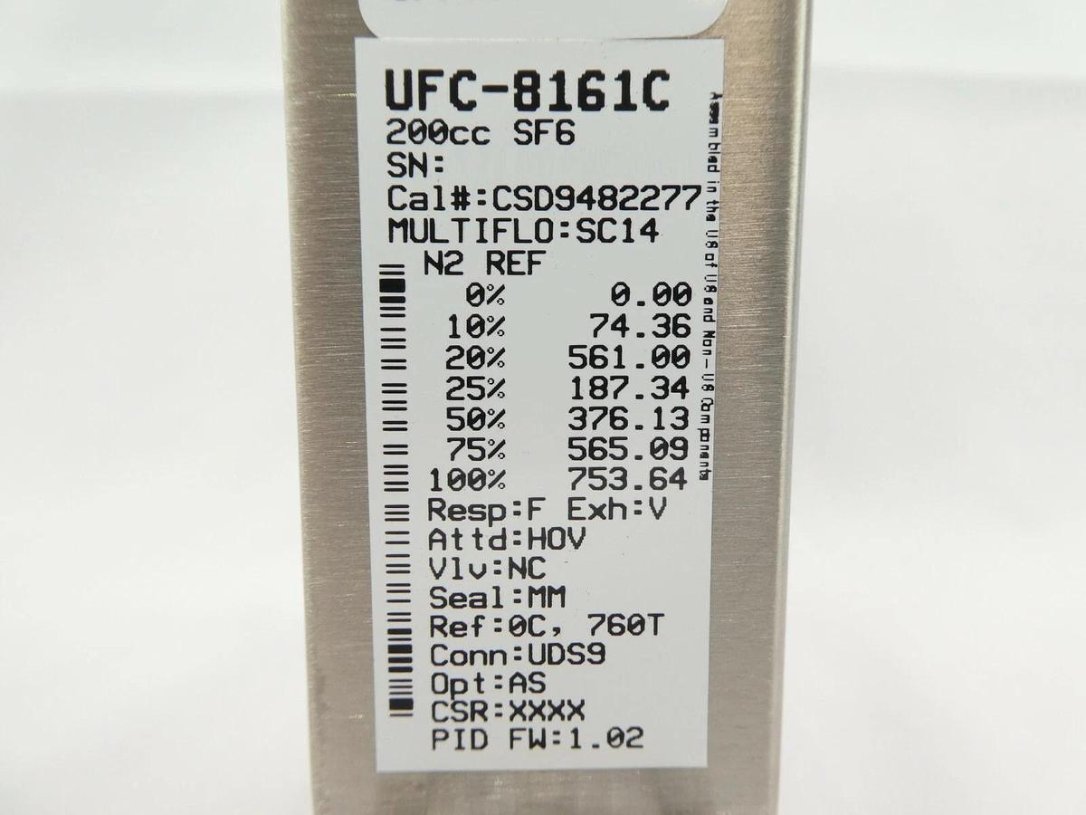 UNIT Instruments UFC-8161C Mass Flow Controller MFC 200 SCCM SF6 MultiFlo New
