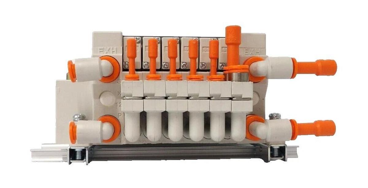 Used SMC E19283750 6-Port Pneumatic Manifold Assembly Varian Working Spare