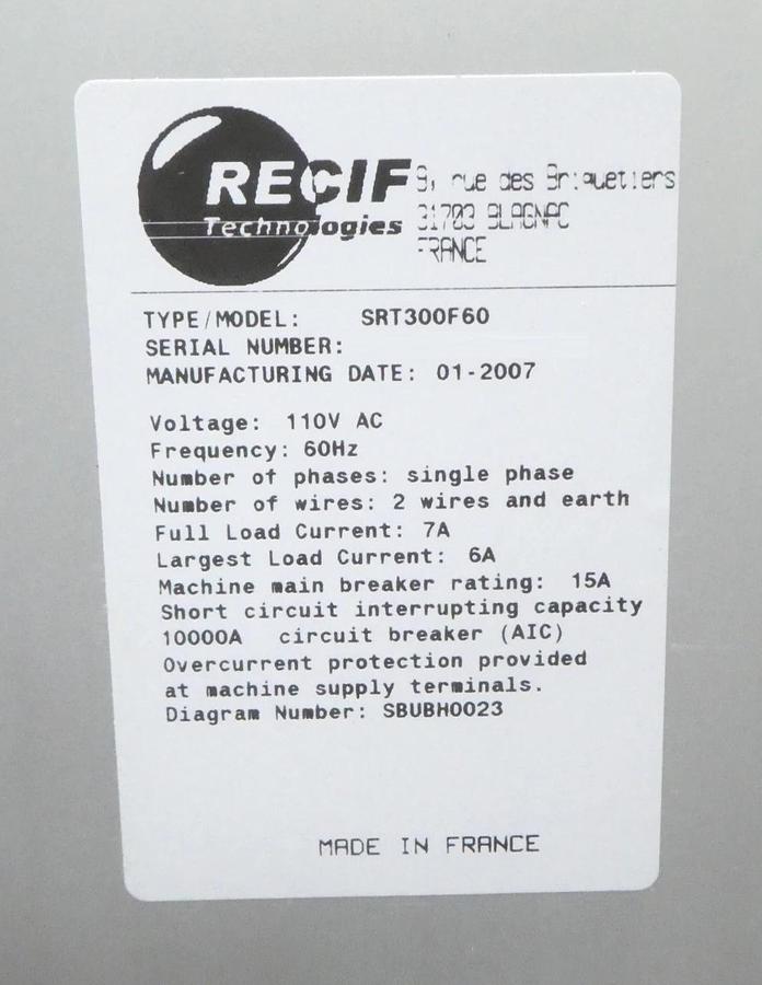 Used RECIF SRT300F60 G3 plus 300mm 4-Port Single Arm Wafer Transfer Tool G3+ Surplus