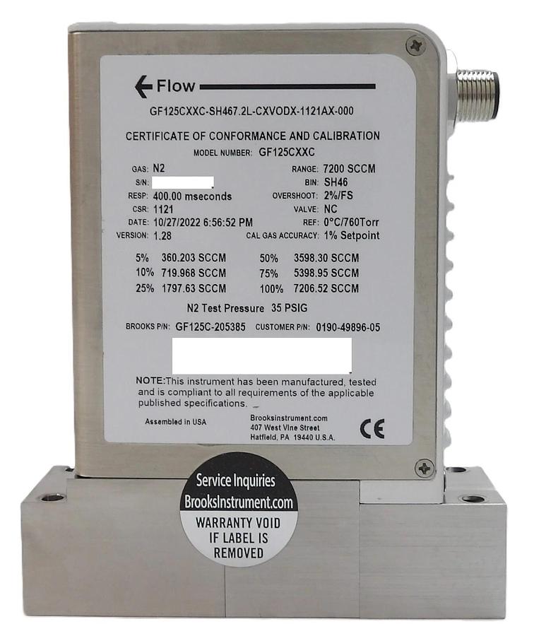 Brooks Instrument GF125C-205385 Mass Flow Controller MFC 7200 SCCM N2 New Spare