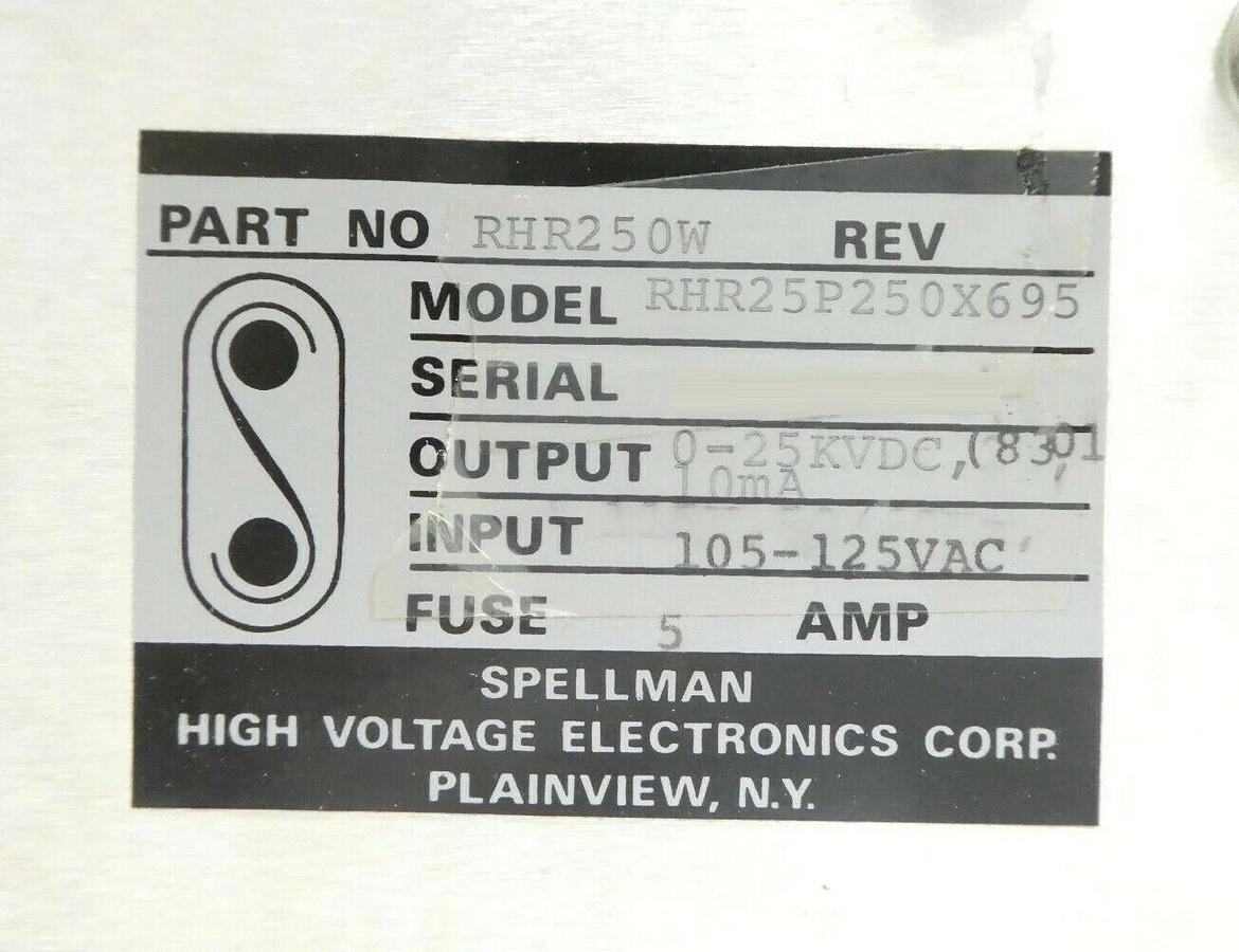 Refurbished Spellman RHR250W 25kV Power Supply RHR25P250X695 Varian F1382001 Refurbished