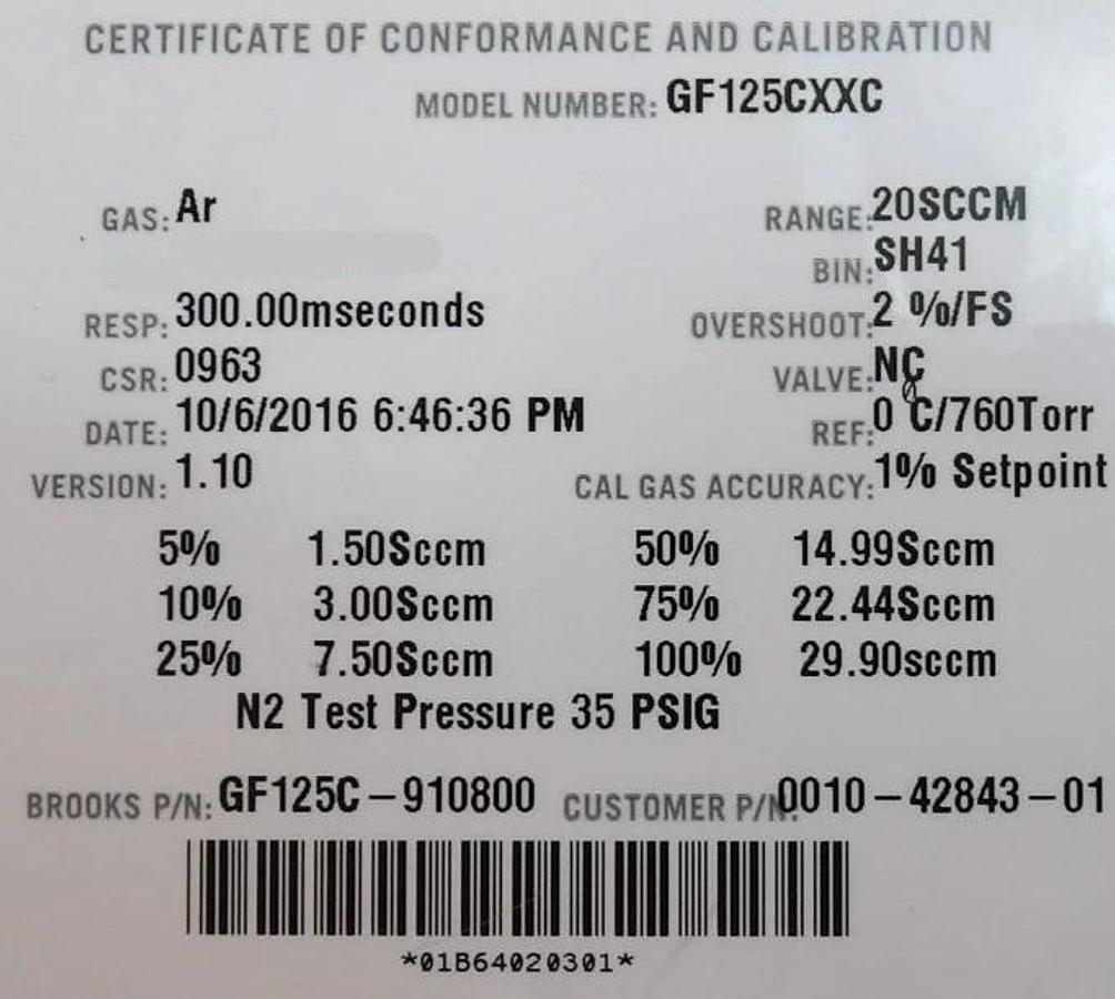 Used Brooks Instrument GF125C Mass Flow Controller MFC GF125CXXC Lot of 4 Working