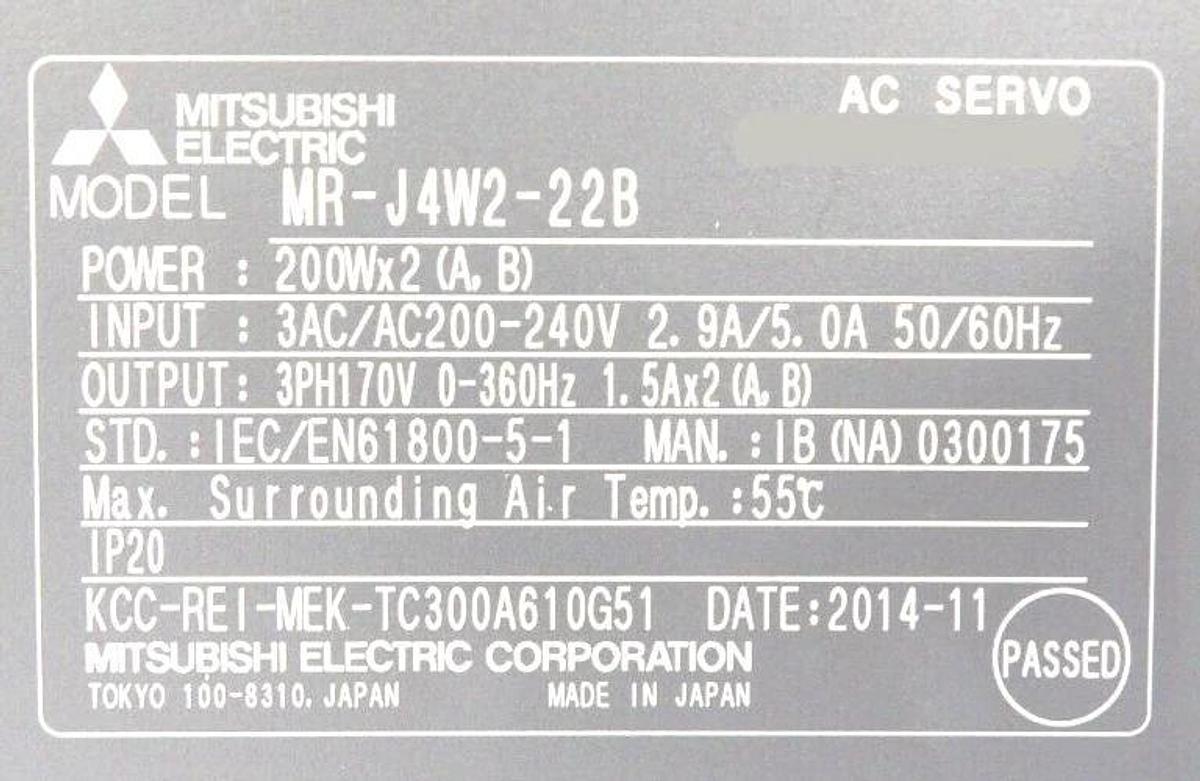 Used Mitsubishi Electric MR-J4W2-22B AC Servo Amplifier MELSERVO-J4 Lot of 3 Working