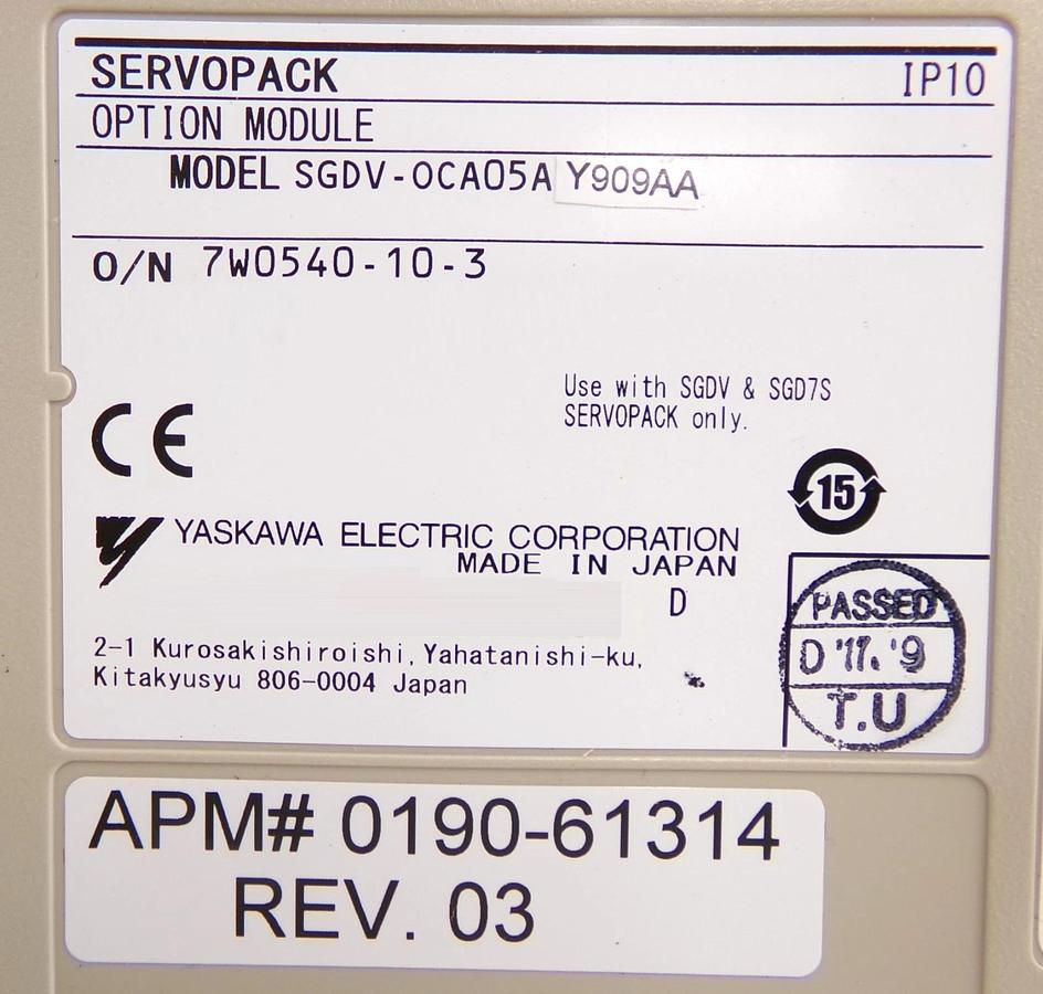 Yaskawa Electric SGDV-R90AE1AY00047 Servo Drive SERVOPACK 0190-61314 New Spare