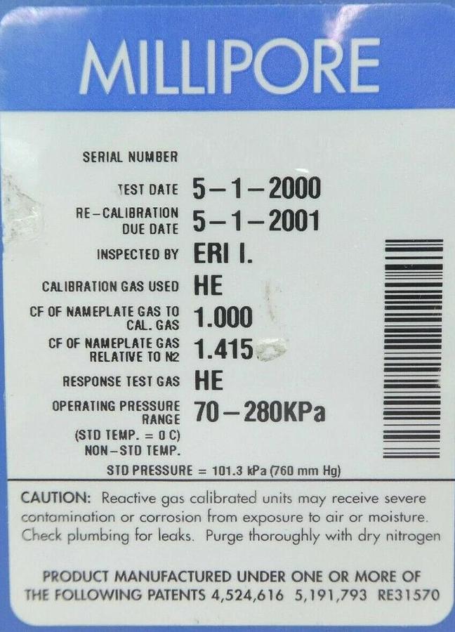 Used Millipore FC-2979MEP5-WM Mass Flow Controller MFC 100 SCCM He Tylan 2979M Series