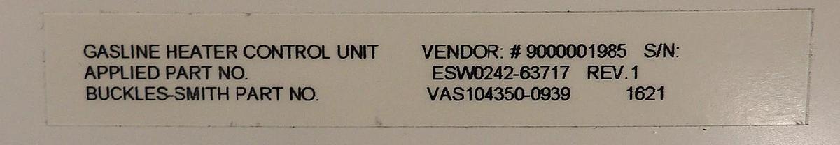 Buckles-Smith VAS104350-0939 Gasline Heater Control Unit AMAT 0242-63717 New