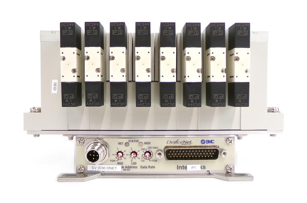 Used SMC VV5Q21-08-X914 8-Port Pneumatic Manifold w/ EX160-SDN2 AMAT Working Surplus