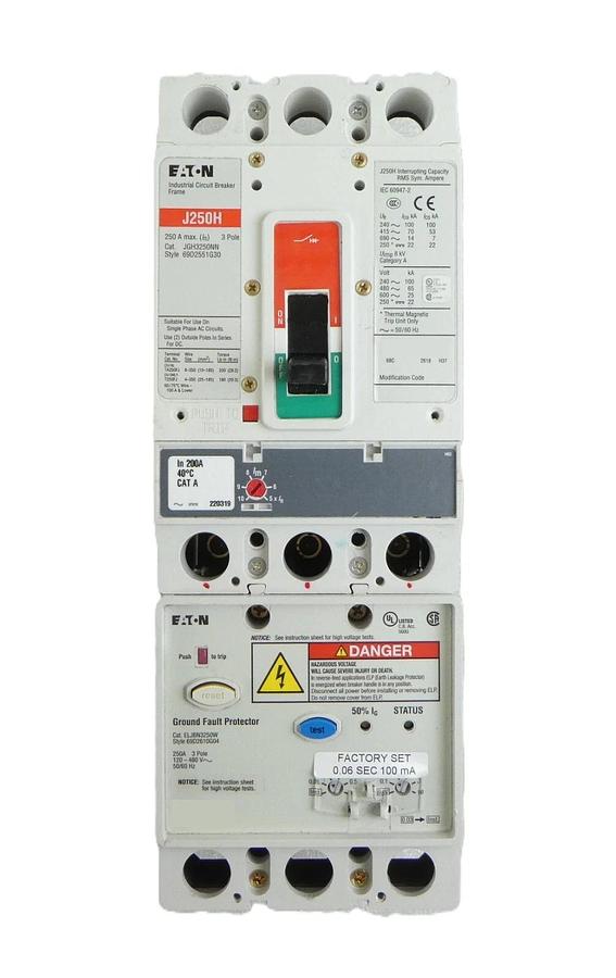 Used Eaton JGH3250NN 3 Pole Industrial Circuit Breaker J250H ELJBN3250W Working