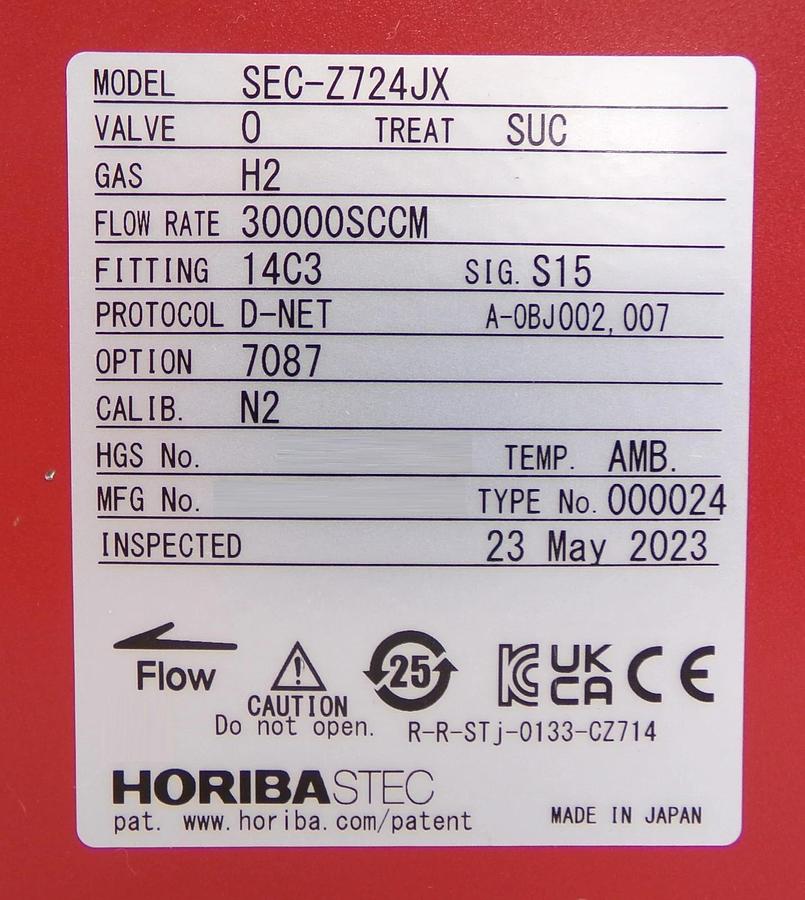 Used Horiba STEC SEC-Z724JX Mass Flow Controller MFC 30000 SCCM Lot of 2 Working