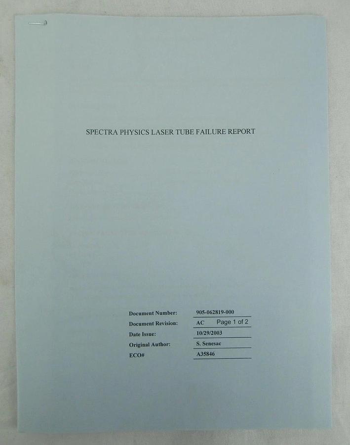 Used Spectra-Physics 0093-1209 Plasma Tube Laser KLA-Tencor 780-062873-000 Untested