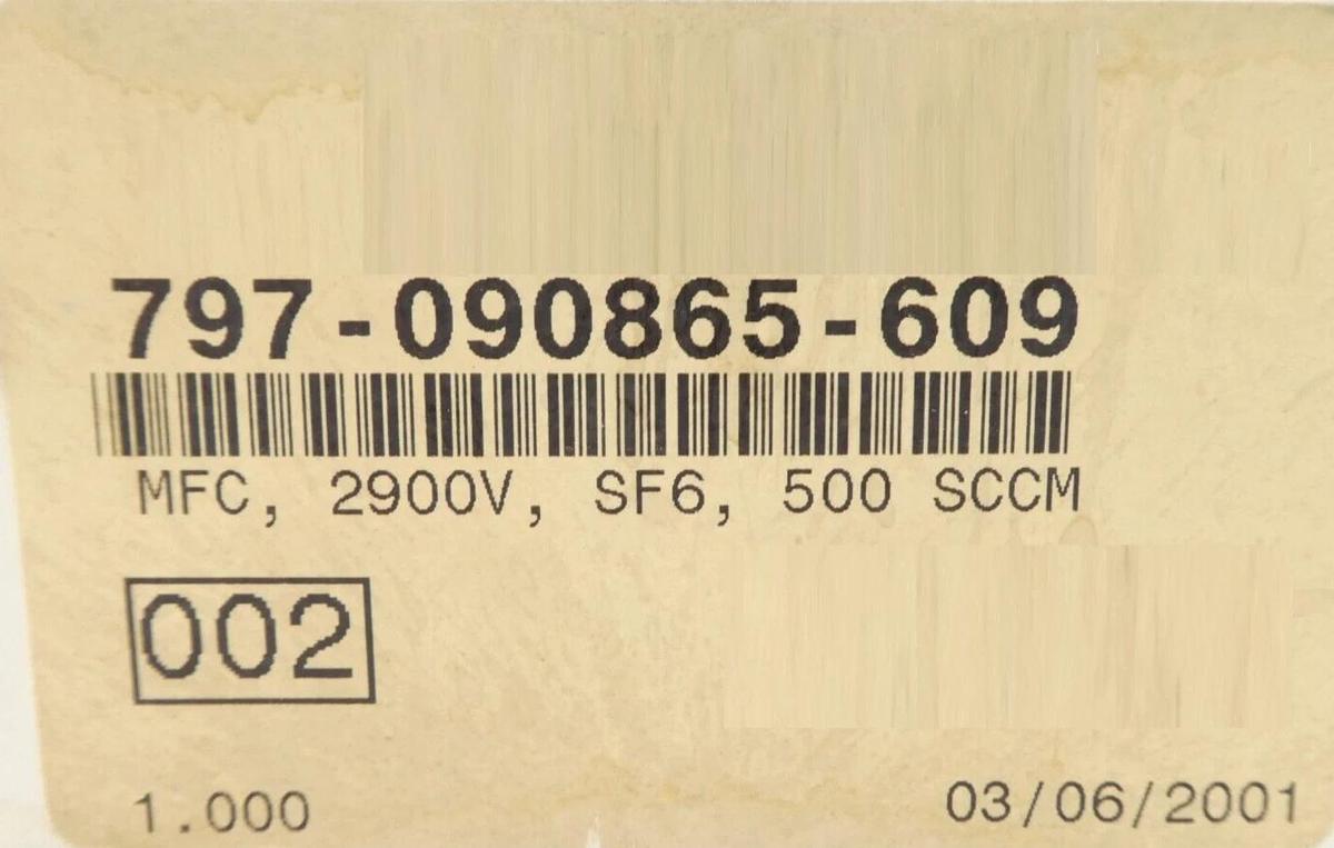 Millipore FC-2900V Mass Flow Controller MFC 500 SCCM SF6 Lam 797-090865-609 New