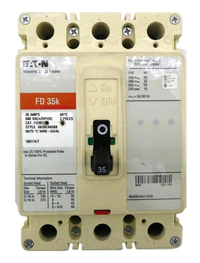 Used Eaton 6639C94G88 Industrial Circuit Breaker FD3035L Working Surplus