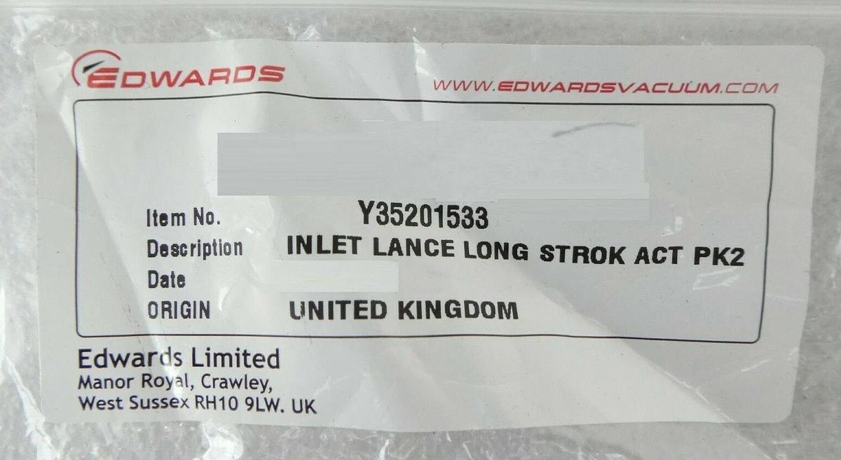 Edwards Y35201533 Inlet Lance Long Stroke ACT PK2 Reseller Lot of 5 Sets New