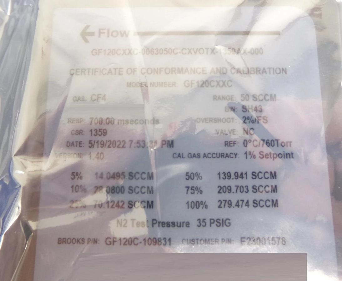 Brooks Instrument GF120C-109831 Mass Flow Controller MFC 50 SCCM CF4 New