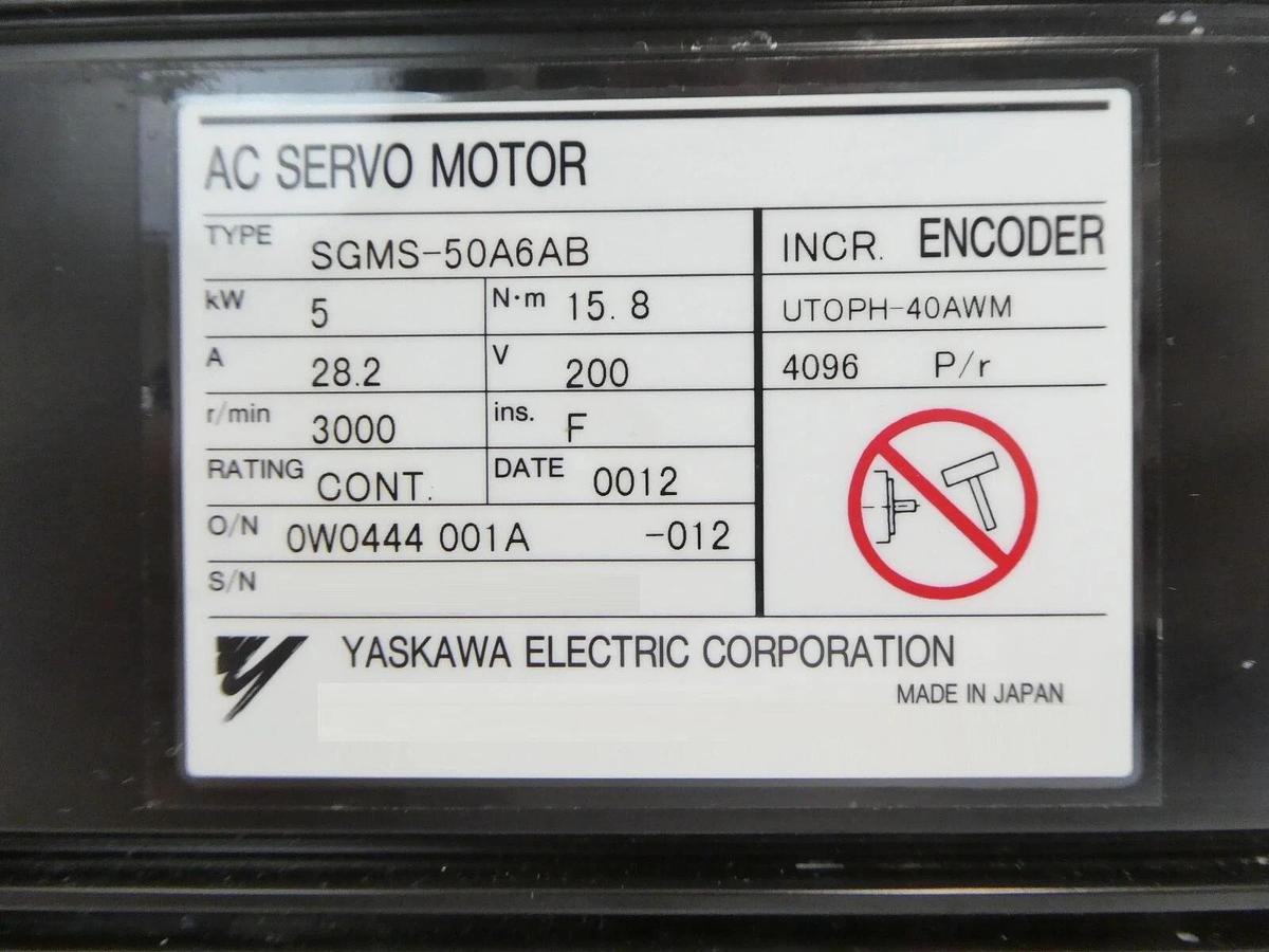 Used Yaskawa Electric SGMS-50A6AB AC Servo Motor Sigma II ST10SB-S50A6 AMAT Working