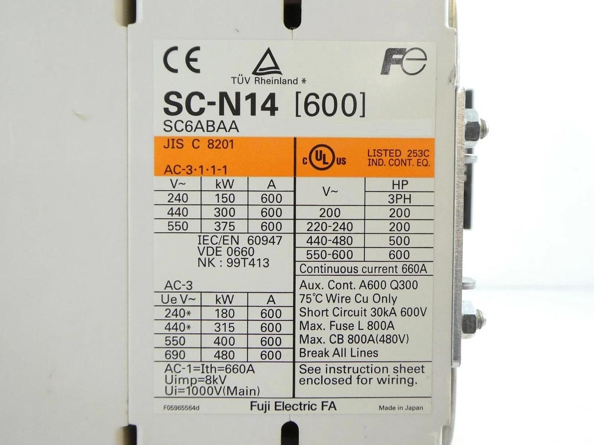 Used Fuji Electric SC6ABAA 3-Pole Magnetic Contactor Module SC-N14 Working Surplus