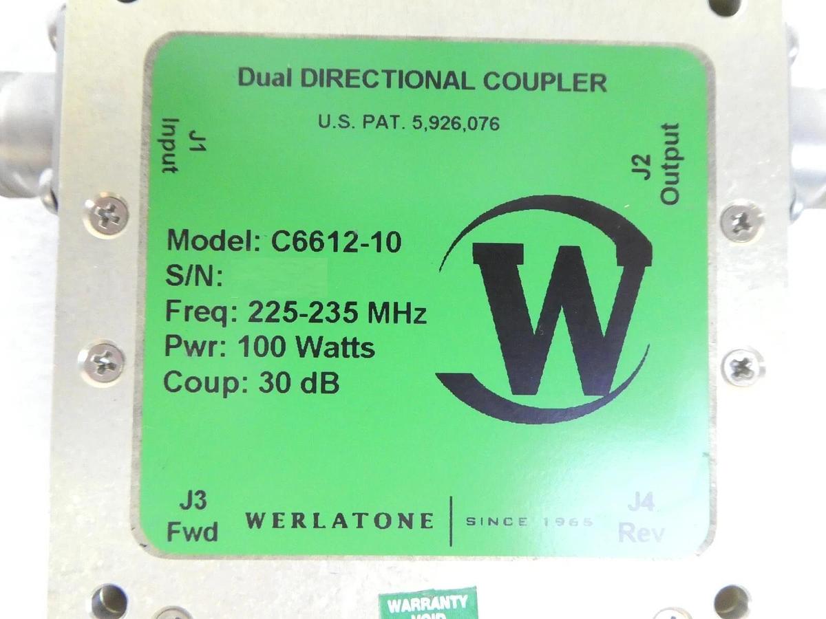 Used Werlatone C6612-10 RF Dual Direction Coupler 100 Watts 225-235MHz Working