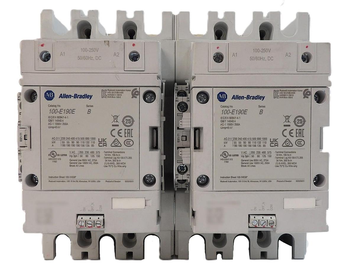 Used AB Allen-Bradley 100-E190E 3-Pole Contactor Series A Lot of 2 Working