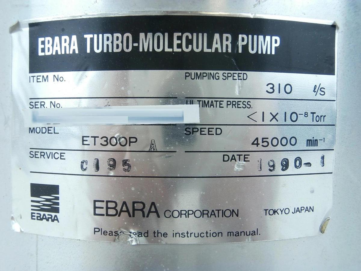 Used ET Ebara ET300P Turbomolecular Vacuum Pump Turbo TRP-1/VIB Not Working As-Is
