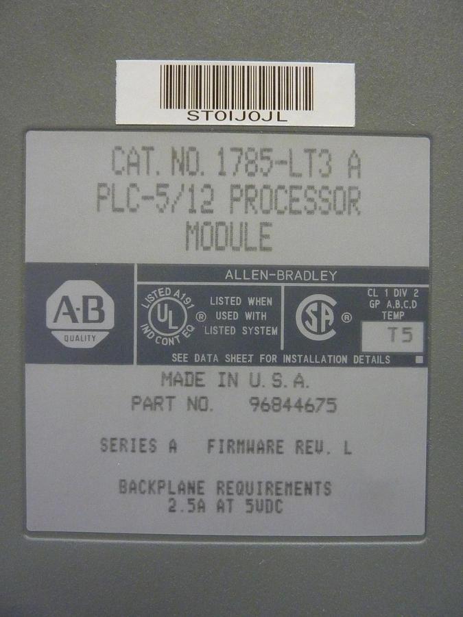 Used AB Allen-Bradley 96844675 PLC-5/12 Processor Module PLC PCB Card 1785-LT3 Used