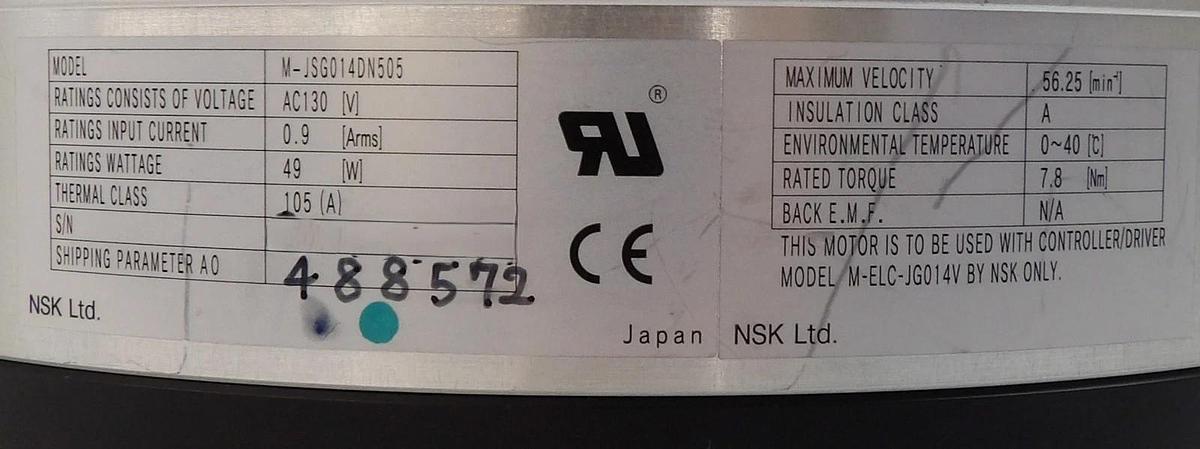 Used NSK M-JSG014DN505 Direct Drive Megatorque Motor Working Surplus