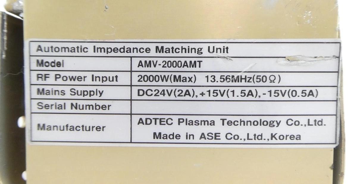 Used ADTEC Plasma Technology AMV-2000AMT Automatic Impedance Matching Unit Working