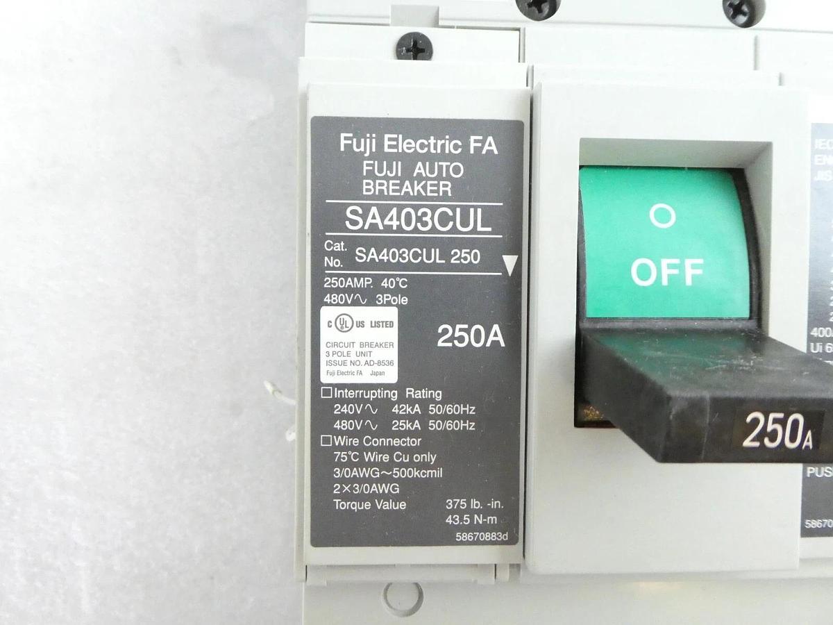 Used Fuji Electric FA SA403CUL 250A Industrial Auto Breaker Working Surplus