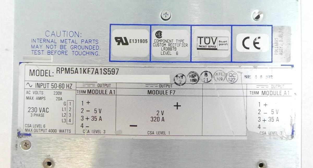 Used Power-One RPM5A1KF7A1S597 Modular Power Supply Working Surplus