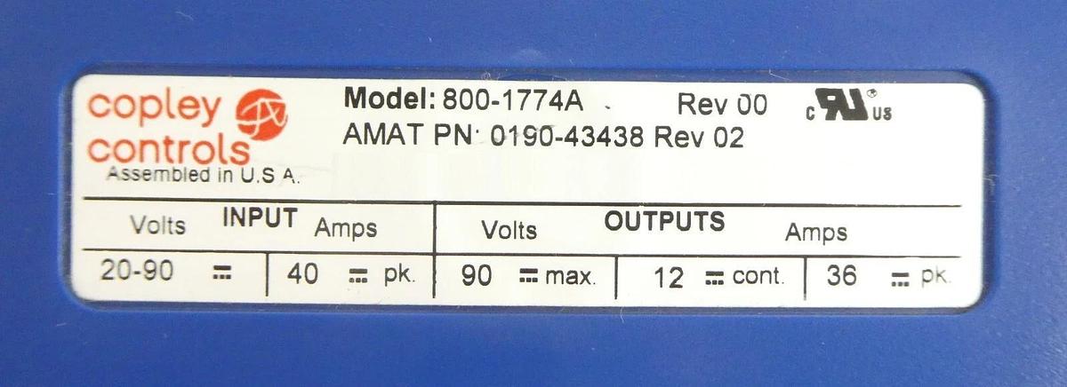 Used Copley Controls 800-1774A Accelnet AMAT Applied Materials 0190-43438 Working