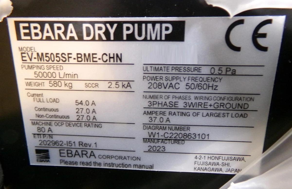 Refurbished EV-M Ebara Technologies EV-M505SF-BME-CHN Dry Vacuum Pump 500813310 Refurbished