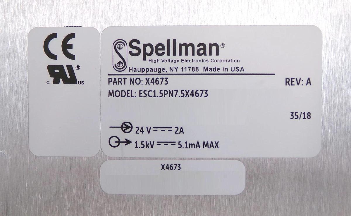 Used Spellman ESC1.5PN7.5X4673 High Voltage Power Supply X4673 Working Surplus