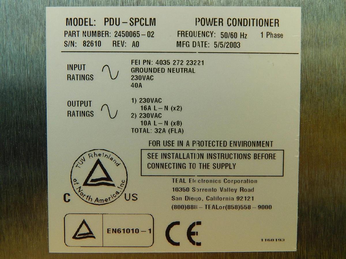 Used TEAL 2450065-02 Power Conditioner PDU-SPCLM FEI 4035 272 23221 CLM-3D Working