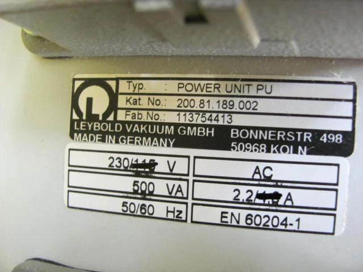 Used Leybold Vacuum 200.81.189.002 PowerUnit PU 113754413 Working Surplus