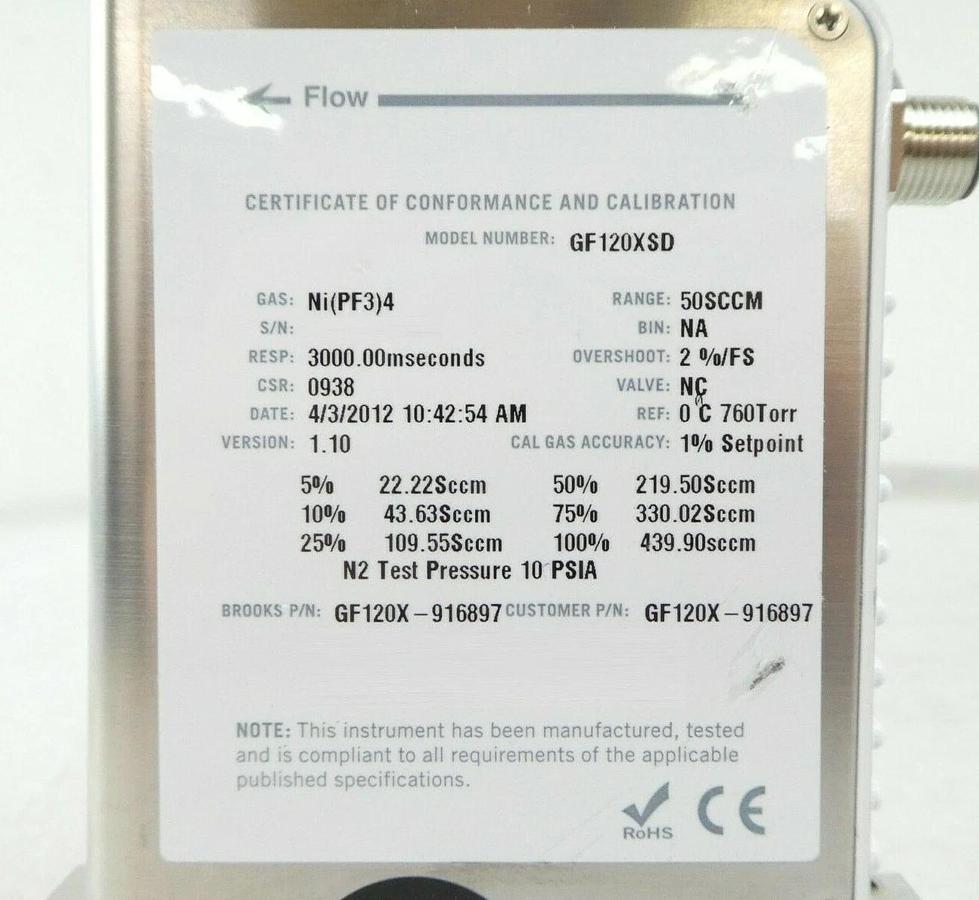 Refurbished Brooks Instrument GF120X-916897 Mass Flow Controller MFC AMAT Cleaned Working