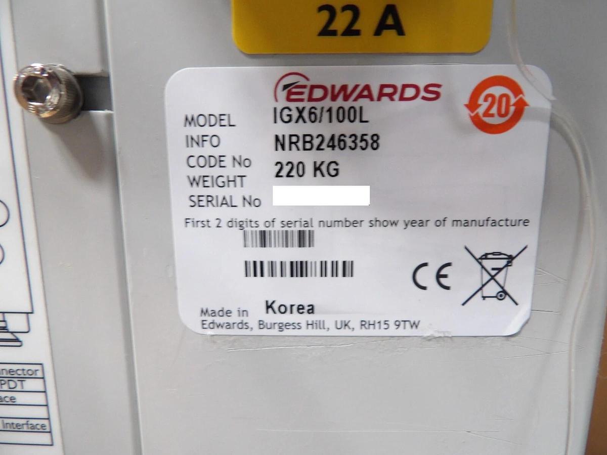 Refurbished iGX6/100L Edwards NRB246358 Vacuum Pump IGX6 100L Manufacturer Refurbished