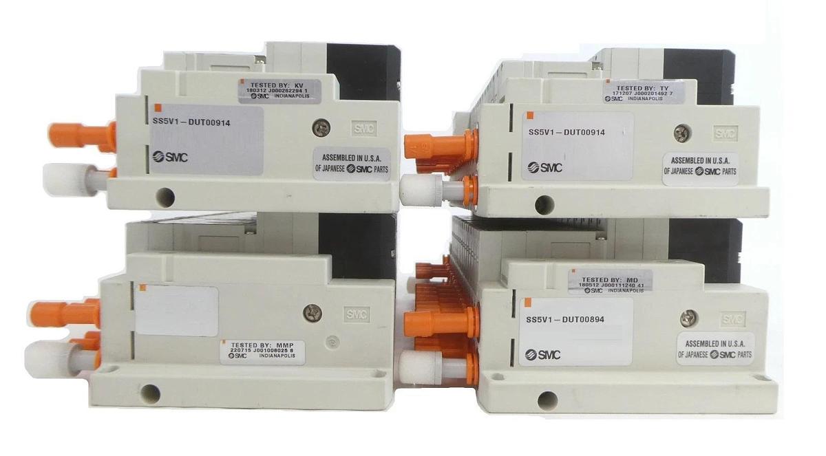 Used SMC SS5V1-DUT00914 15-Port Pneumatic Manifold Lot of 4 Working