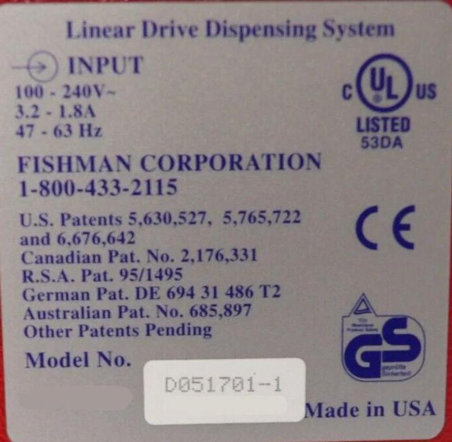 Used Fishman D051701-1 Linear Drive Dispensing System LDS9000 Working Surplus