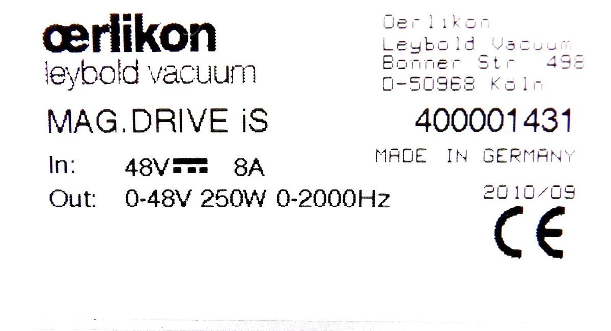 Used MAG.DRIVE iS Leybold 400001431 Turbomolecular Pump Controller Turbo Working