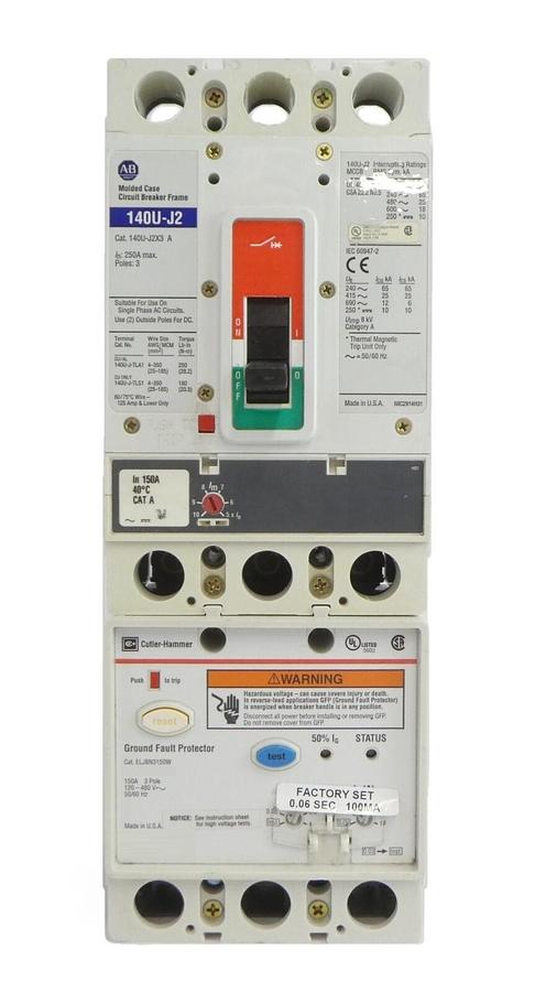 Used AB Allen-Bradley 140U-J2D3-D15 Circuit Breaker ELJBN3150W Working