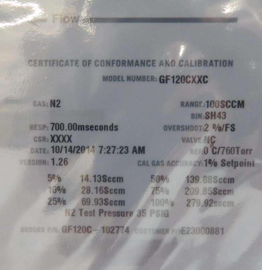 Brooks Instrument GF120C-102774 Mass Flow Controller MFC 100 SCCM N2 New