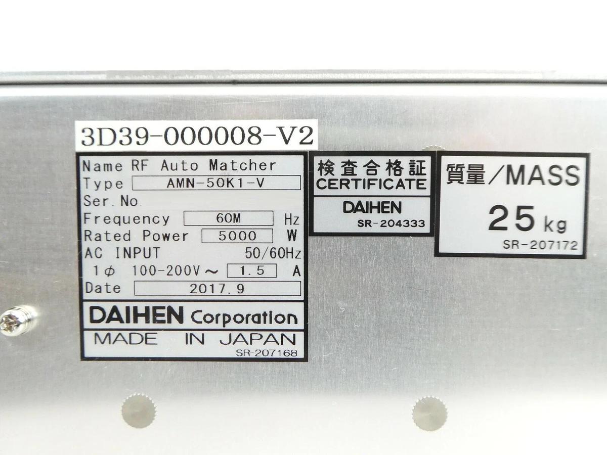Used Daihen AMN-50K1-V RF Auto Matcher TEL Tokyo Electron 3D39-000008-V2 Cu Working