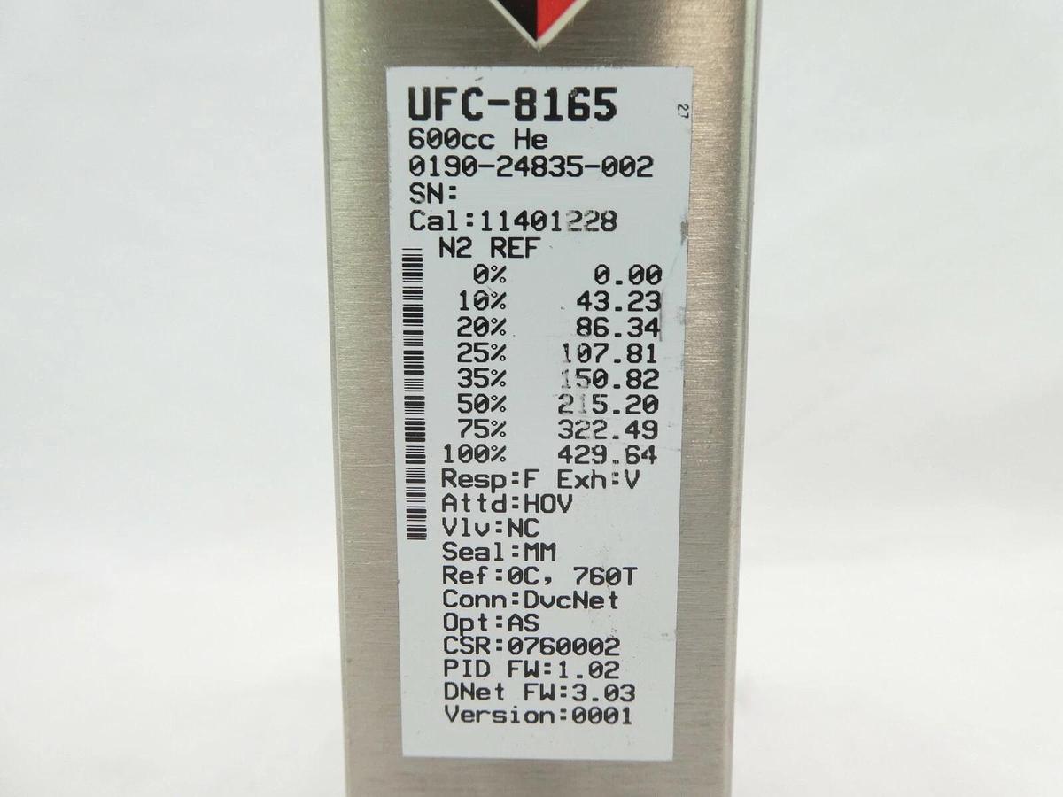 Used Celerity UFC-8165 Mass Flow Controller MFC AMAT 0190-24835 600cc He Working