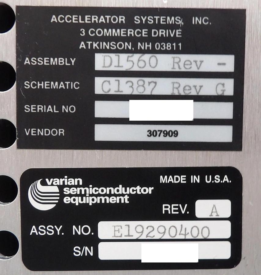 Used Varian E19290400 Pulse Power Supply Driver Module Working Surplus